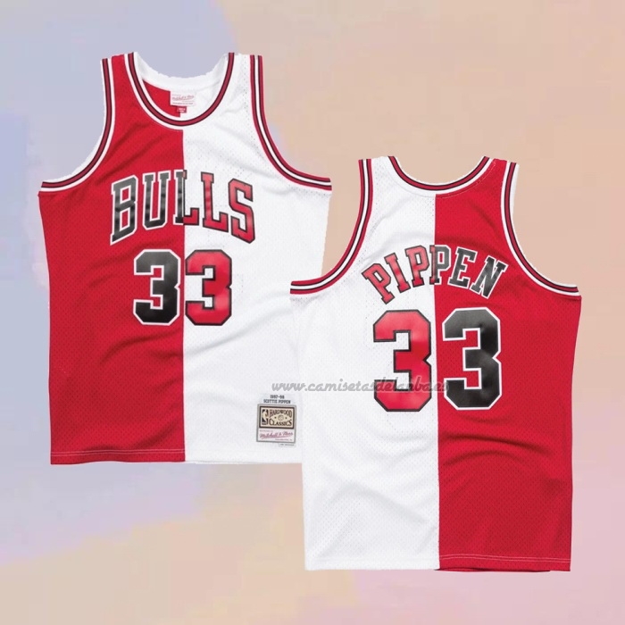 Camiseta Chicago Bulls Scottie Pippen NO 33 Mitchell & Ness Rojo Blanco